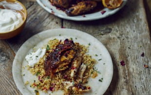 Roast harissa butter chicken and cracked wheat