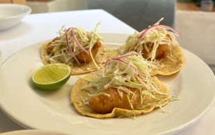 Deep-fried shrimp tacos and Mexican sauvignon blanc