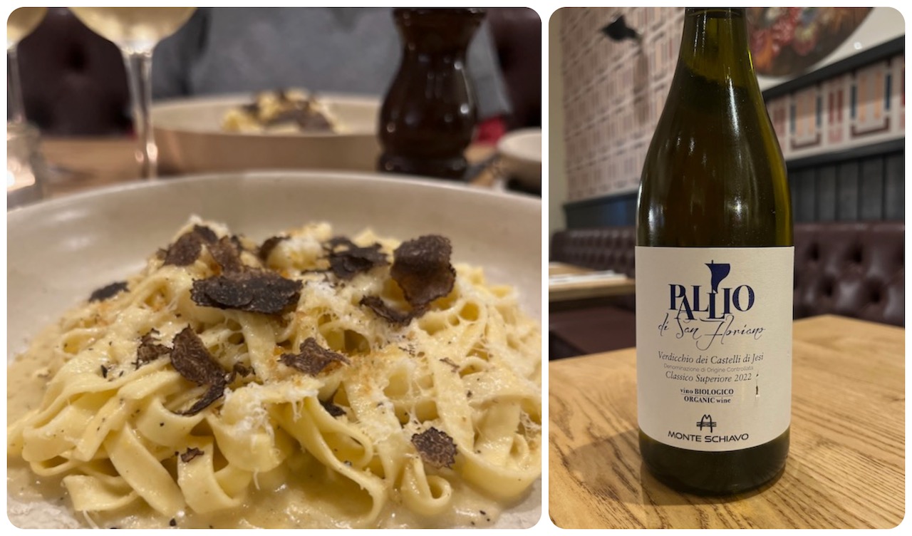 Cacio e pepe and Verdicchio dei Castelli di Jesi