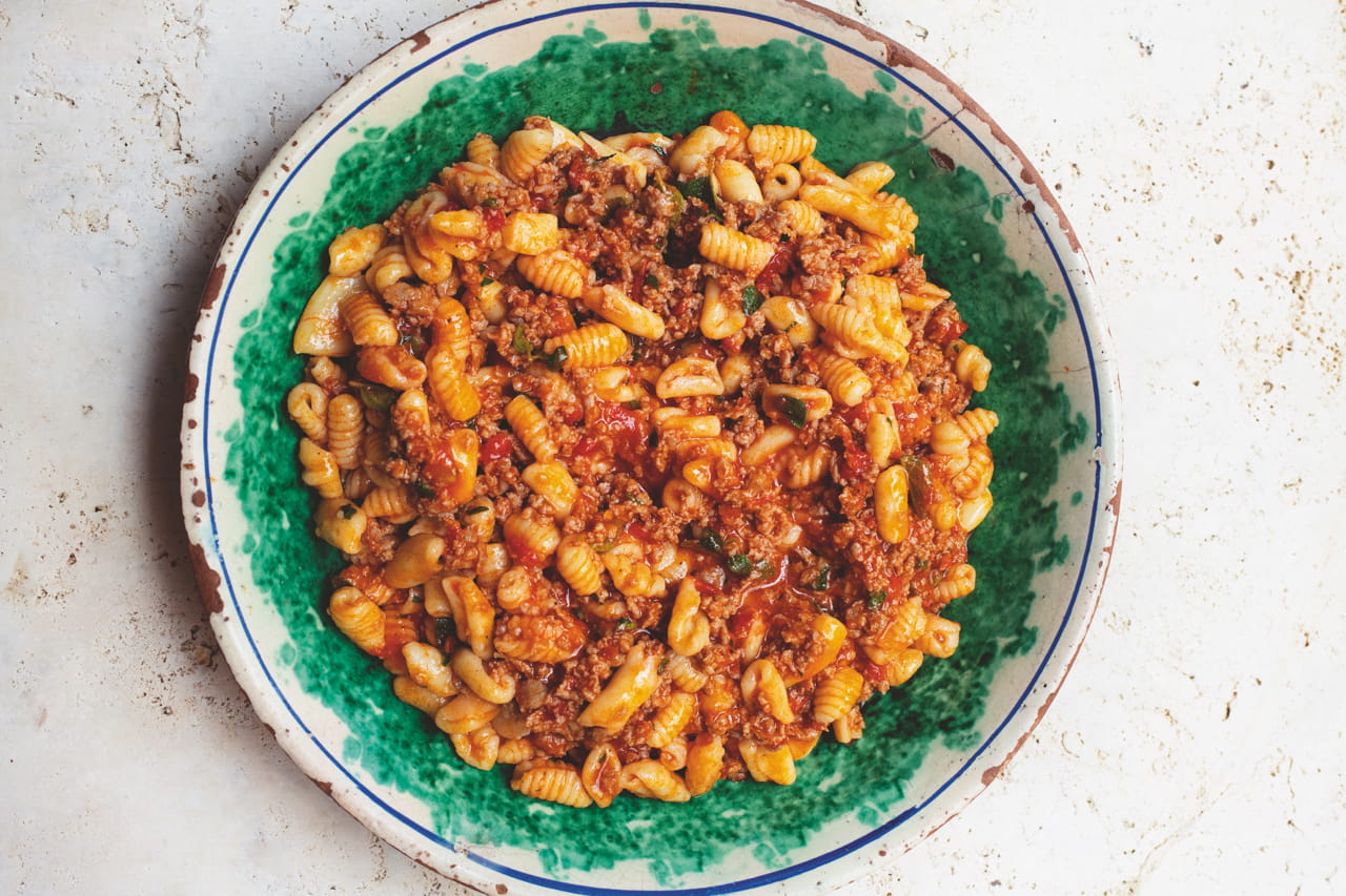 Cavatelli with sausage, mint and tomato