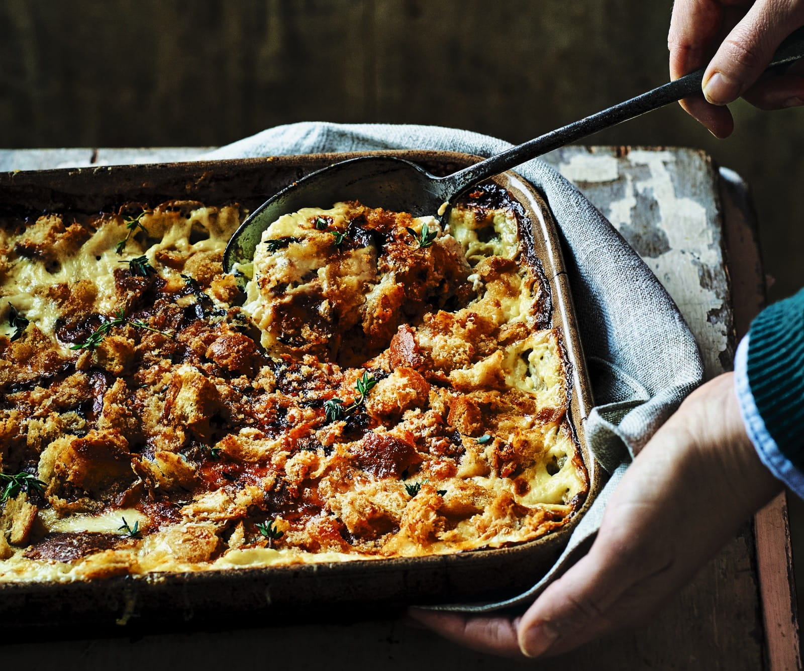 Celeriac, potato and anchovy gratin