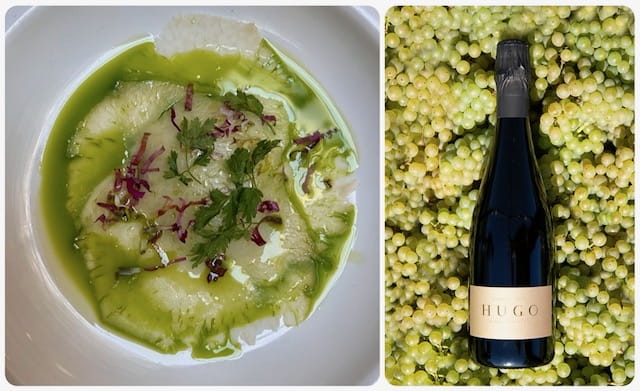 Kohlrabi with fig leaf oil and English sparkling wine