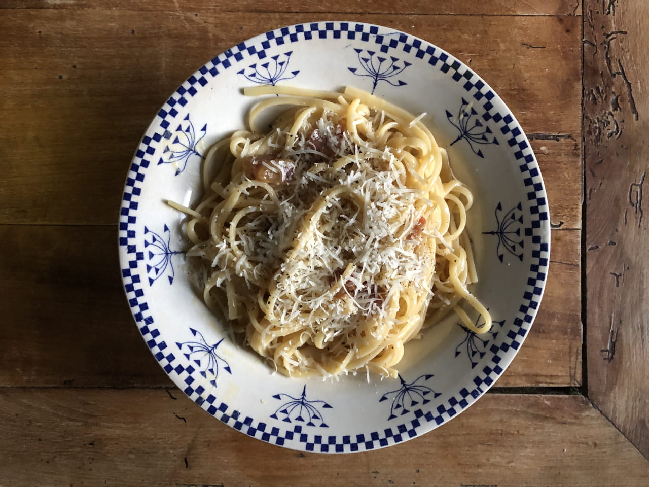 Linguine carbonara and English chardonnay