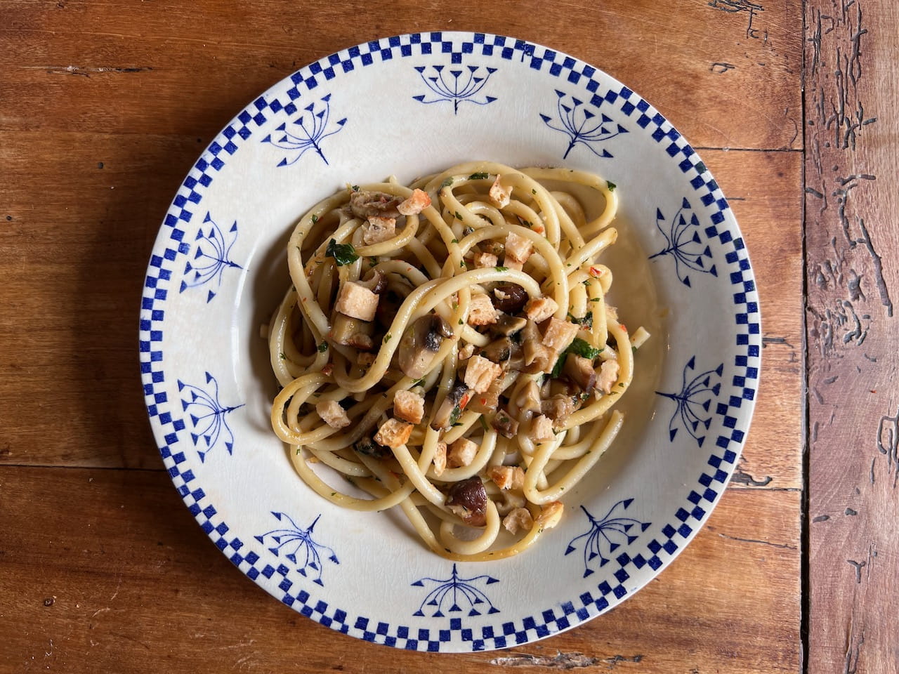 Pasta with mushrooms, kosho and toasted parmesan rind