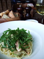 Smoked trout and artichoke linguini with a dry Pfalz Riesling