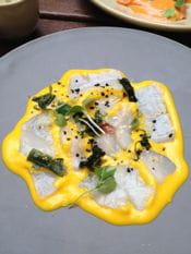 scallop tiradito with yellow aji emulsion at lima