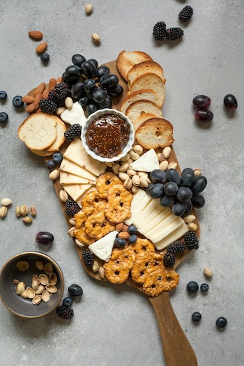 cheese and crackers and wine