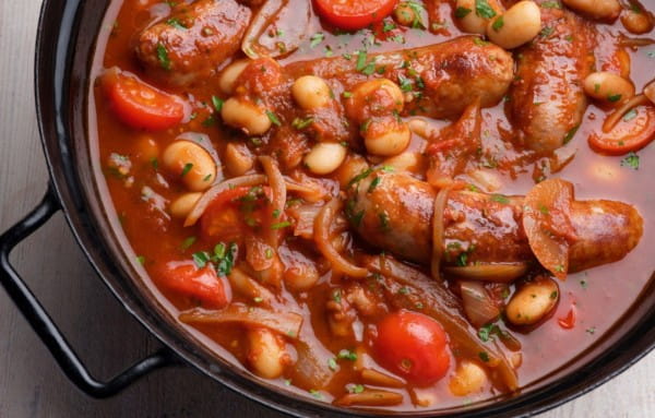 Sausage, tomato and butterbean stew goes with a Cote du Rhone. Photo by Cristian Barnett 